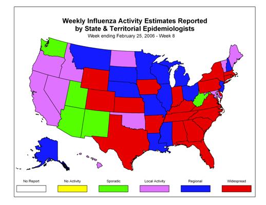 U. S. map for Weekly Influenza Activity