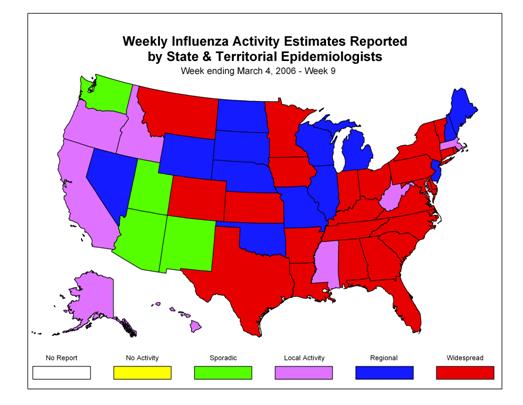 U. S. map for Weekly Influenza Activity