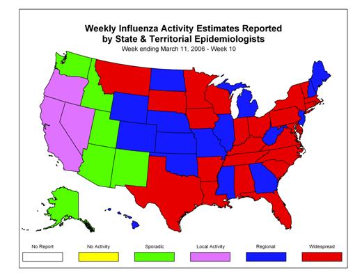 U. S. map for Weekly Influenza Activity