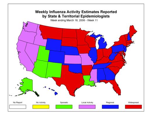 U. S. map for Weekly Influenza Activity