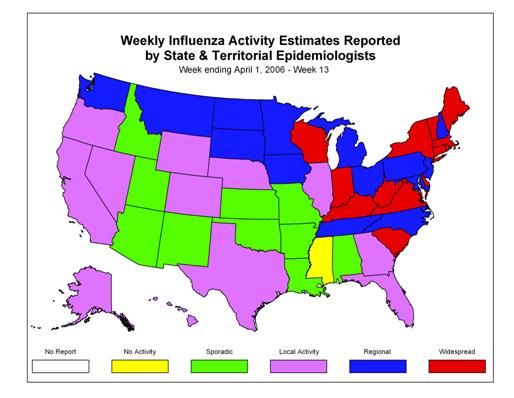 U. S. map for Weekly Influenza Activity