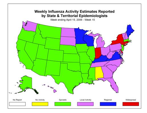 U. S. map for Weekly Influenza Activity