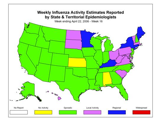 U. S. map for Weekly Influenza Activity