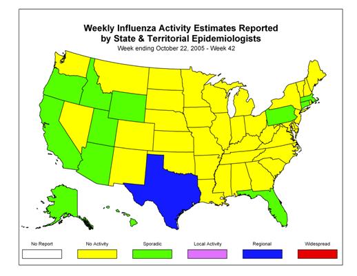 U. S. map for Weekly Influenza Activity