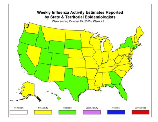 U. S. map for Weekly Influenza Activity
