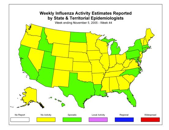 U. S. map for Weekly Influenza Activity