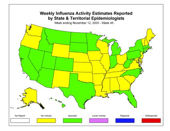 U. S. map for Weekly Influenza Activity