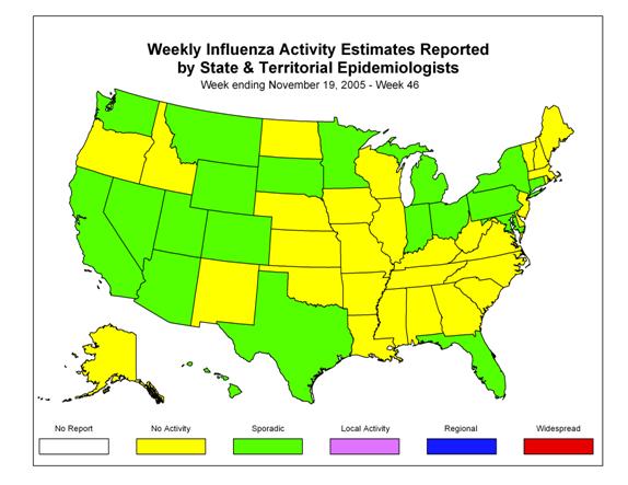 U. S. map for Weekly Influenza Activity