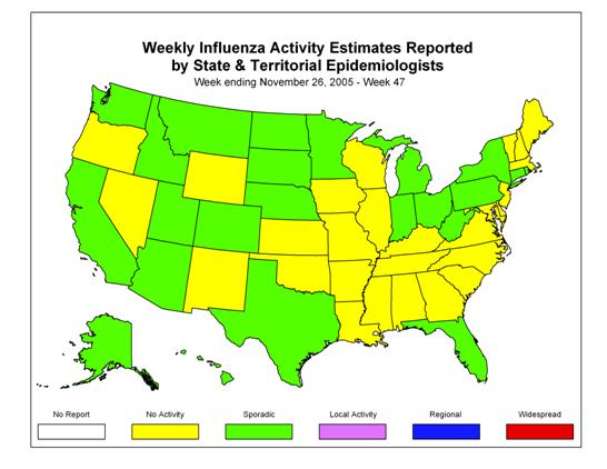 U. S. map for Weekly Influenza Activity