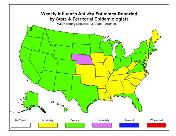 U. S. map for Weekly Influenza Activity