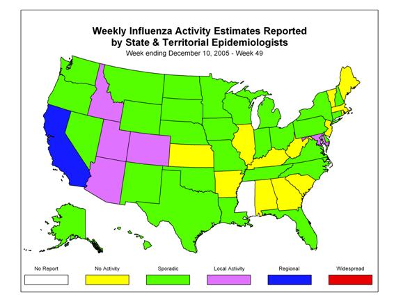 U. S. map for Weekly Influenza Activity