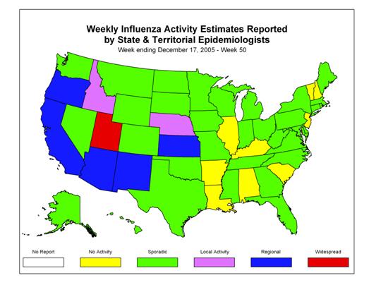 U. S. map for Weekly Influenza Activity