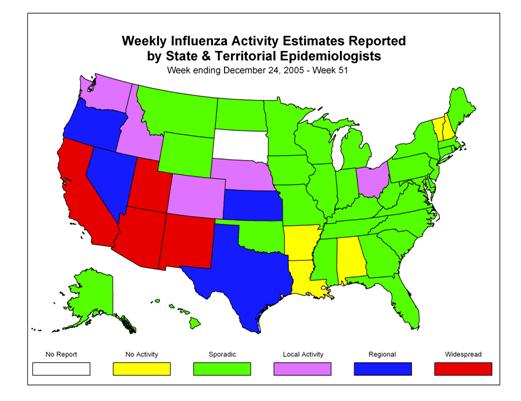 U. S. map for Weekly Influenza Activity