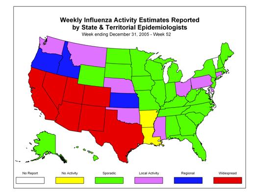 U. S. map for Weekly Influenza Activity