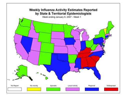U. S. map for Weekly Influenza Activity