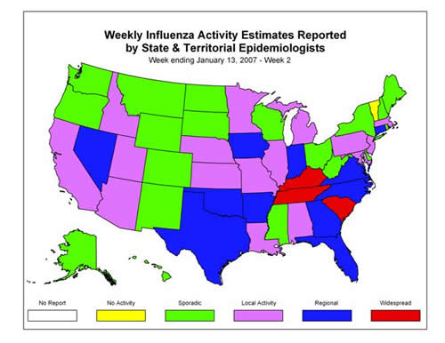 U. S. map for Weekly Influenza Activity