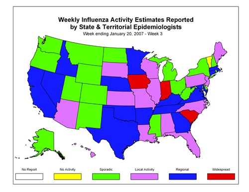 U. S. map for Weekly Influenza Activity