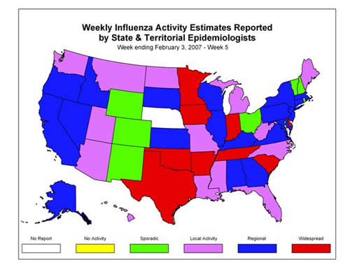 U. S. map for Weekly Influenza Activity