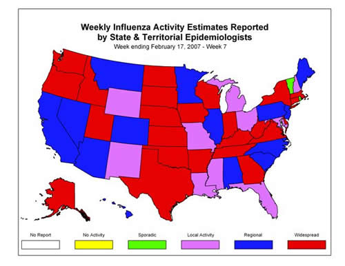 U. S. map for Weekly Influenza Activity