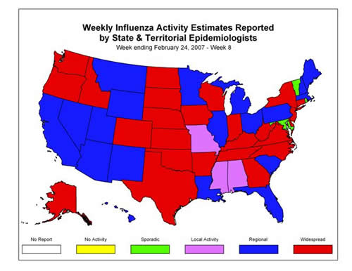 U. S. map for Weekly Influenza Activity