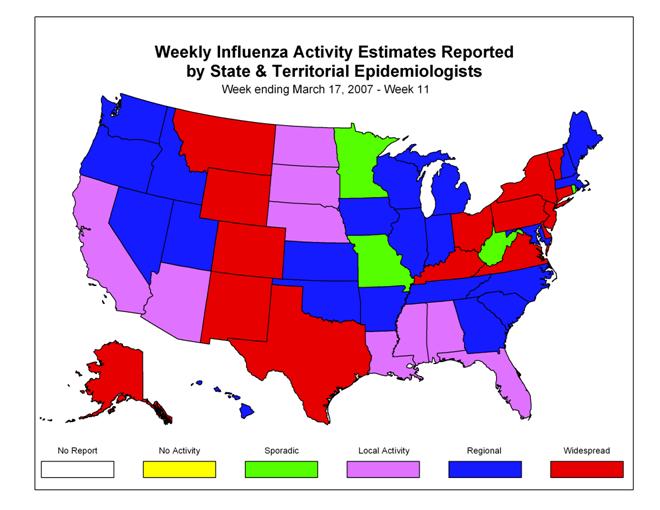 U. S. map for Weekly Influenza Activity