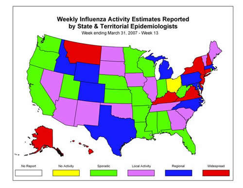 U. S. map for Weekly Influenza Activity