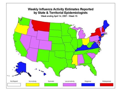 U. S. map for Weekly Influenza Activity