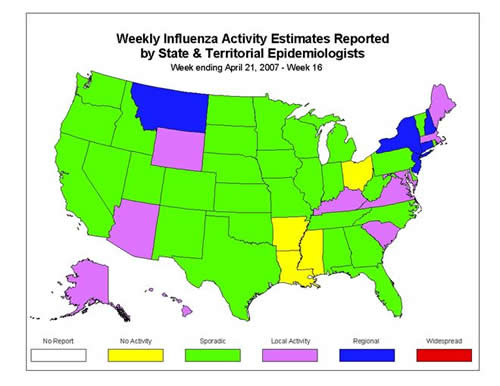 U. S. map for Weekly Influenza Activity
