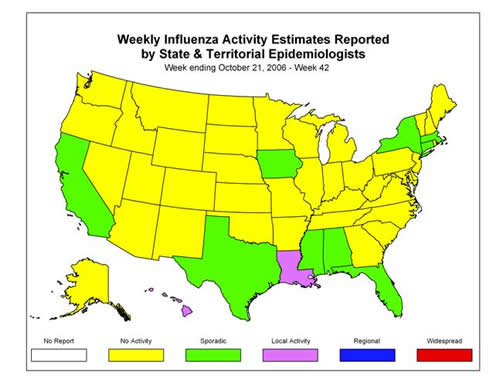U. S. map for Weekly Influenza Activity
