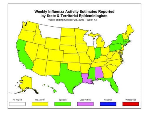 U. S. map for Weekly Influenza Activity