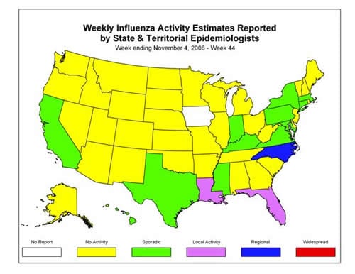 U. S. map for Weekly Influenza Activity