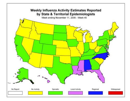 U. S. map for Weekly Influenza Activity