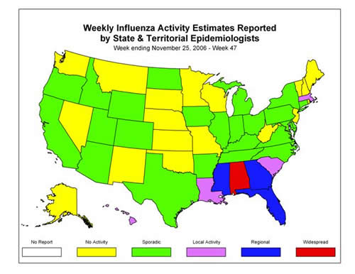 U. S. map for Weekly Influenza Activity