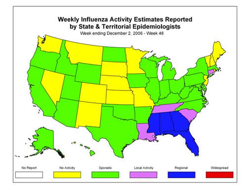 U. S. map for Weekly Influenza Activity