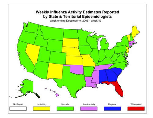 U. S. map for Weekly Influenza Activity