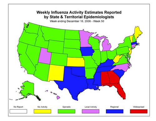 U. S. map for Weekly Influenza Activity