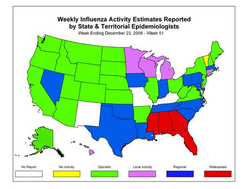 U. S. map for Weekly Influenza Activity