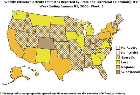U. S. map for Weekly Influenza Activity