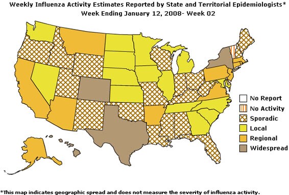 U. S. map for Weekly Influenza Activity