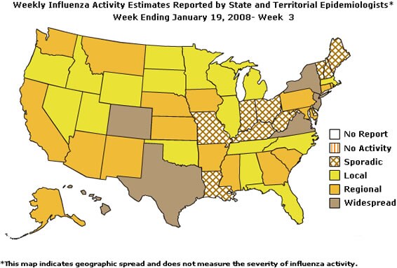 U. S. map for Weekly Influenza Activity