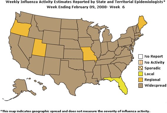 U. S. map for Weekly Influenza Activity