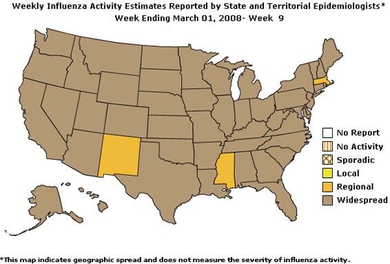 U. S. map for Weekly Influenza Activity