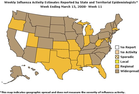 U. S. map for Weekly Influenza Activity
