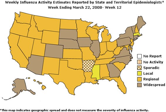 U. S. map for Weekly Influenza Activity