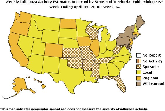 U. S. map for Weekly Influenza Activity