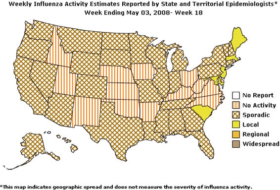 U. S. map for Weekly Influenza Activity