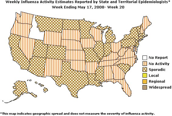 U. S. map for Weekly Influenza Activity