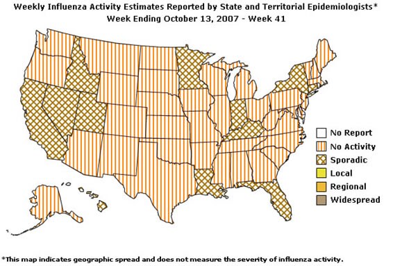 U. S. map for Weekly Influenza Activity