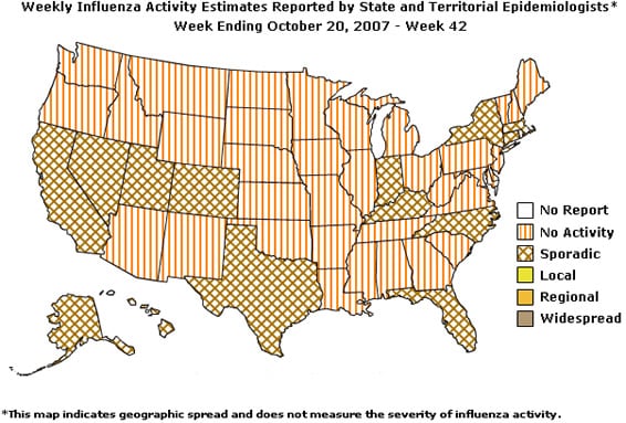 U. S. map for Weekly Influenza Activity