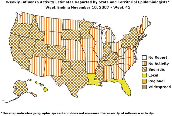 U. S. map for Weekly Influenza Activity